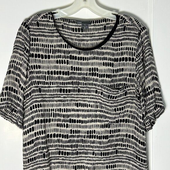 Vince shortsleeved blouse, Womens size Large, black & white - Picture 1 of 3